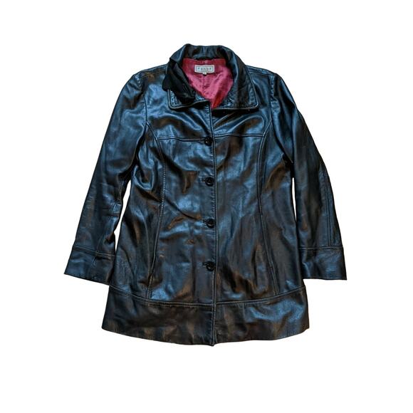 Womens Pelle Studio Genuine Leather Jacket Size XL Black Logo - Picture 1 of 12